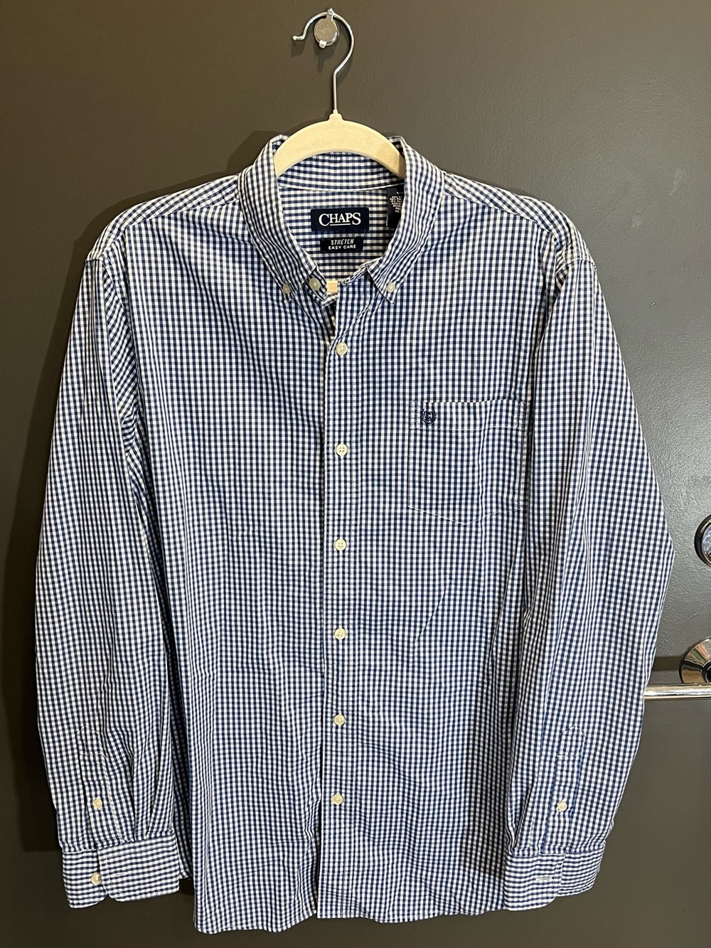 Chaps Men’s Blue & White Gingham Button-Down Shirt – Size L/G